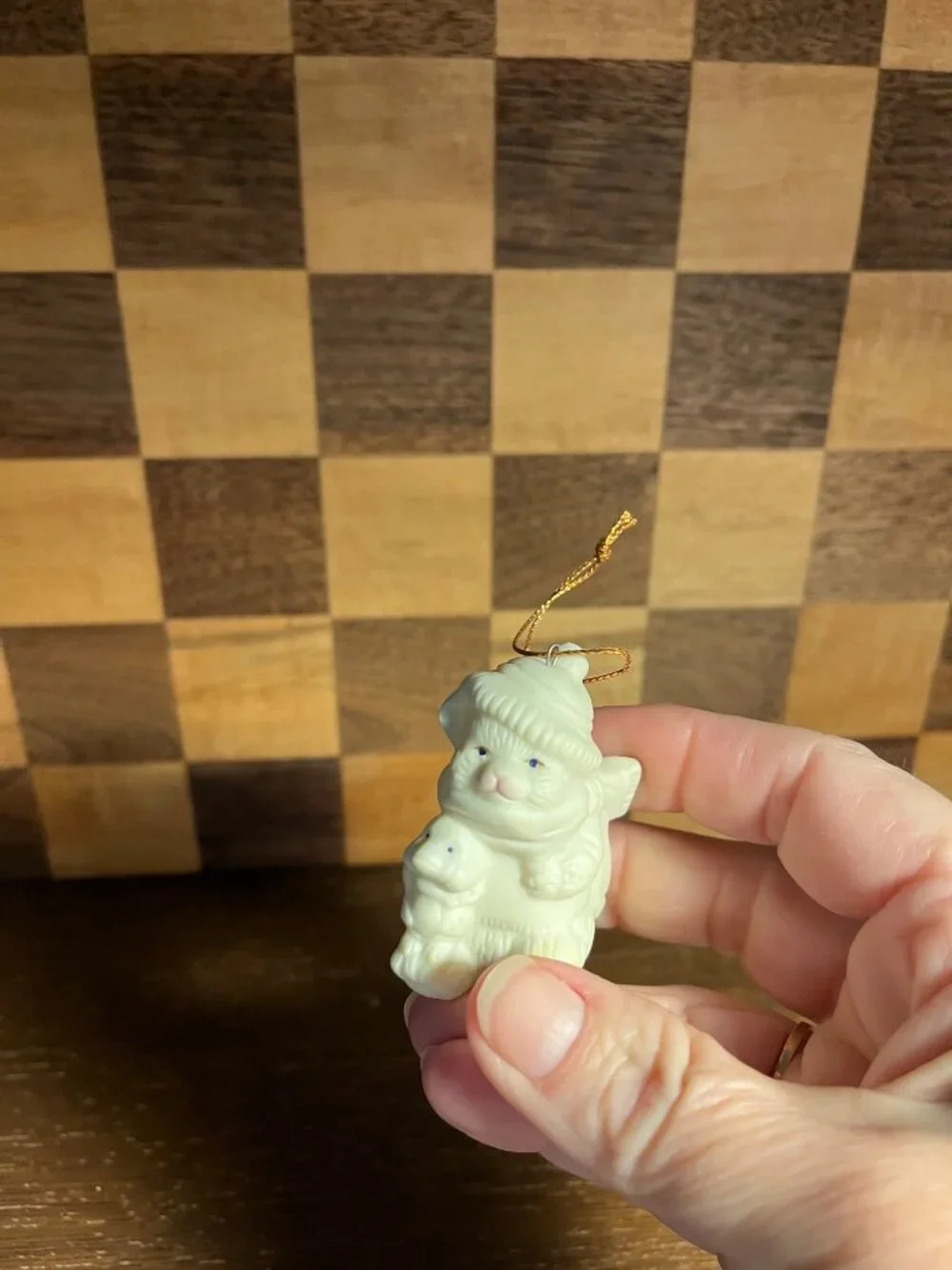 Bear with Dog White Bisque Ornament A517
